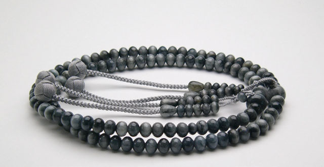 京念珠＜真言宗＞グレー虎目石共仕立（尺３平玉）