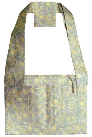 正絹平紗 尺絡子（破れサヤ形小唐花 紺／青磁）