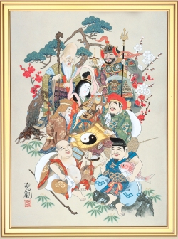 ホットマン　タペストリー　七福神 東聖観画伯作 タリズマンアート 風水七福神 財運招来図 手刷り