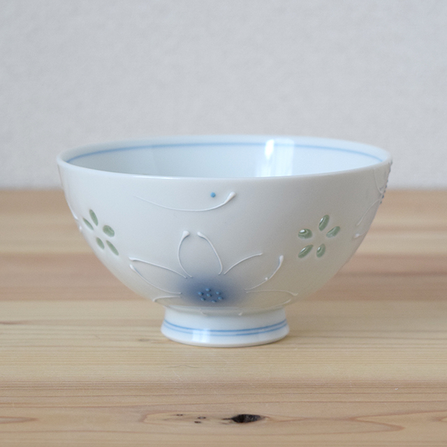 波佐見焼 永泉窯】ホタル一珍花 茶碗(青)