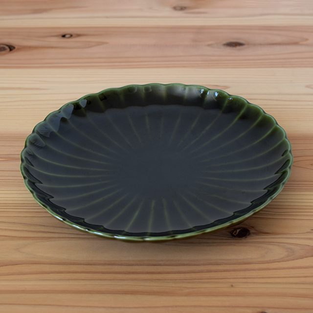 波佐見焼 瑞幸窯】しのぎ（織部）7寸皿