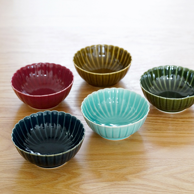 波佐見焼 瑞幸窯】しのぎ（鶯茶）小鉢