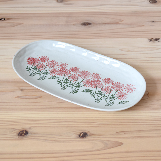 あざみ草花　長楕円皿 波佐見焼 陶房青 窯元 カラフルでかわいいfloral楕円皿【陶房青