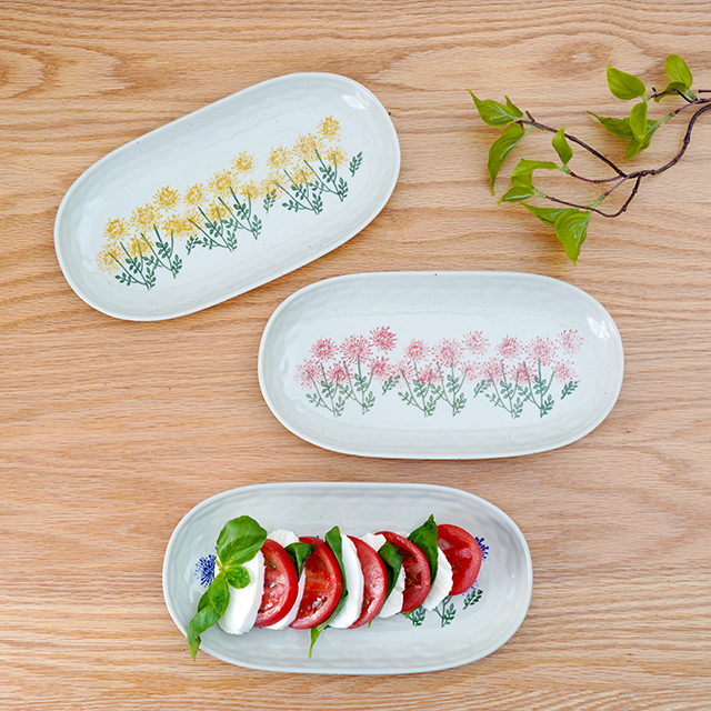 波佐見焼　団陶器　和食器　器　器好き セリジエ　野花　軽々楕円皿（黄）　勲山窯