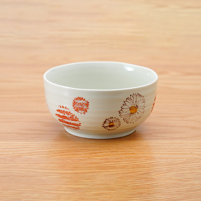 波佐見焼 勲山窯】フラワー 麺ドン(どんぶり)2色