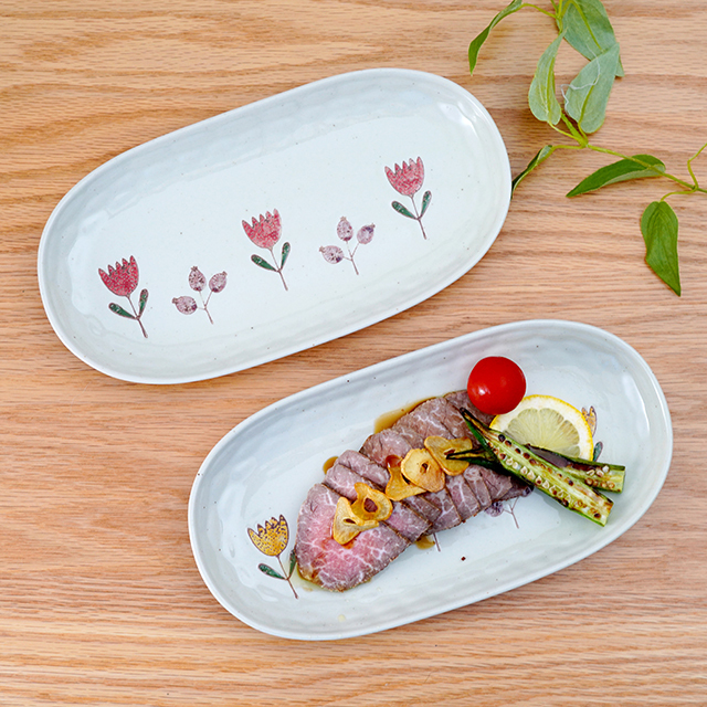 波佐見焼　団陶器　和食器　器　器好き　勲山窯　チューリップ　軽々　楕円皿　プレート
