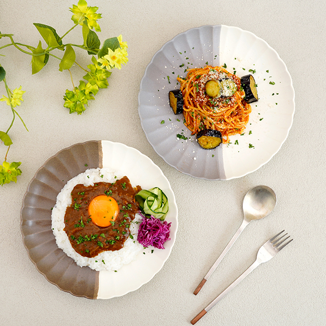 波佐見焼　団陶器　和食器　器　器好き　しのぎ　鎬　皿　大皿　丸皿　カレー皿　パスタ皿