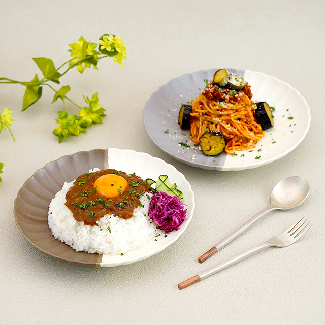 波佐見焼　団陶器　和食器　器　器好き　しのぎ　鎬　皿　大皿　丸皿　カレー皿　パスタ皿