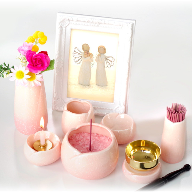 仏具 7点セット 美濃焼 やわらぎ さくら 陶器 ピンク 桃 仏具セット