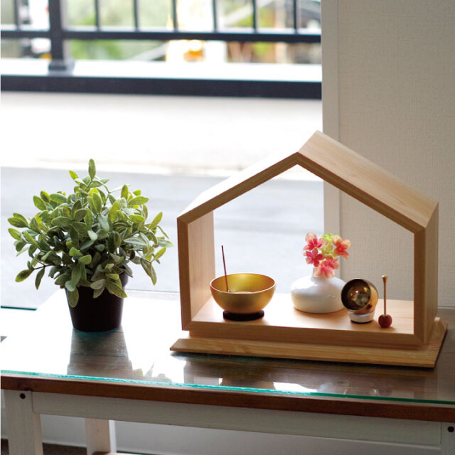 ミニ仏壇 オープン 仏壇 家型 ヒノキ製 仏壇 ステージ仏壇 インテリア