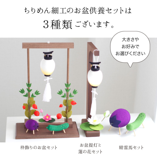 お盆飾り ミニ ちりめん 枠飾りセット 精霊馬 ちょうちん 蓮の花