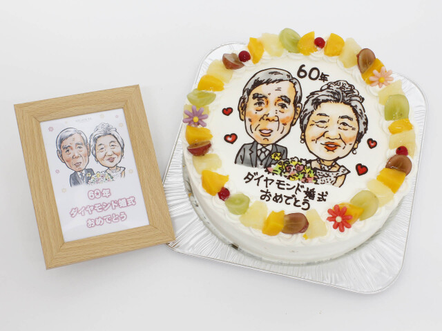 似顔絵ケーキ （７号21ｃｍ） フォトスタンド付　人物２体　