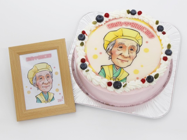 プリント似顔絵ケーキ （7号21ｃｍ） フォトスタンド付