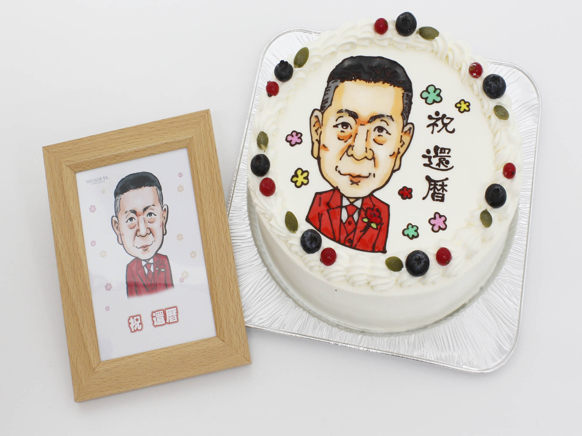 似顔絵ケーキ （６号18ｃｍ） フォトスタンド付　人物１体　