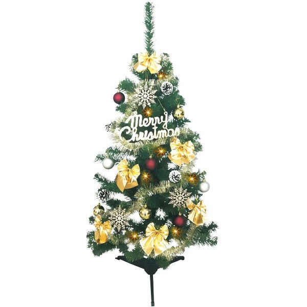 NEW 120cm ゴールドクリスマスツリーセット ※他商品と同梱不可 6284 クリスマス ツリー デコレーション SMD 装飾 飾り 緑 グリーン 手間なし 簡単 飾り付き USB