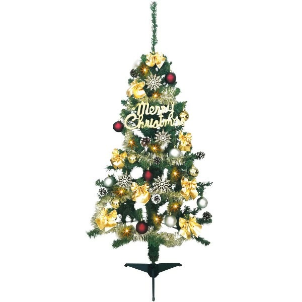 NEW 150cm ゴールドクリスマスツリーセット ※他商品と同梱不可 6285 クリスマス ツリー デコレーション SMD 装飾 飾り 緑 グリーン 手間なし 簡単 飾り付き USB