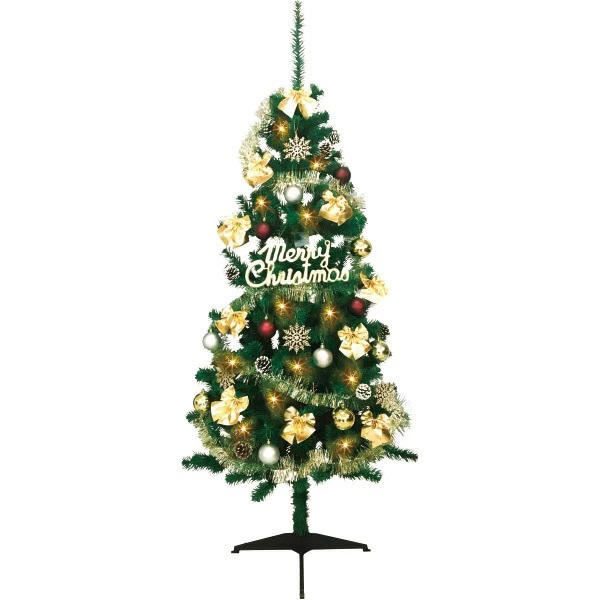 NEW 180cm ゴールドクリスマスツリーセット ※他商品と同梱不可 6286 クリスマス ツリー デコレーション SMD 装飾 飾り 緑 グリーン 手間なし 簡単 飾り付き USB