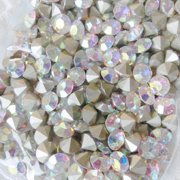 チャトン　Vカットストーン  クリスタルAB　裏シルバー　グロス