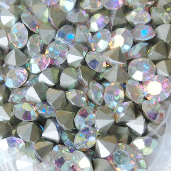 チャトン　Vカットストーン  クリスタルAB　裏シルバー　グロス