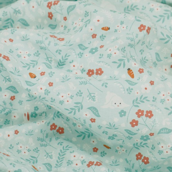 生地 布 入園入学 北欧風　≪ ミントラビット ≫　　コットン/幅108cm　デコレクションズオリジナル　【10cm単位販売】