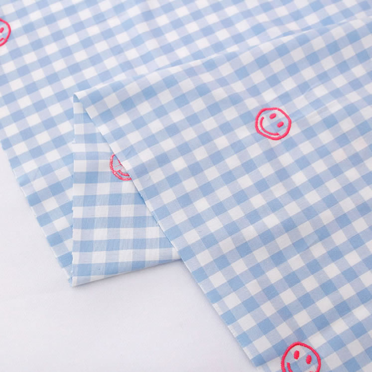 生地・布・刺繍・入園入学 ≪ Happy mellow - blue gray ≫先染めチェック生地 コットン刺繍生地/幅110cm デコレクションズオリジナル生地・布 【10cm単位販売】