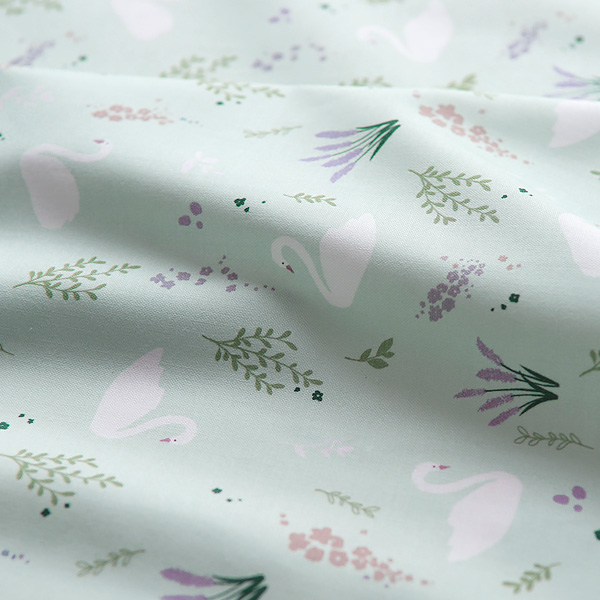 生地・布・入園入学 ≪ Floral swan - ミント ≫コットン/幅110cm 【10cm単位販売】