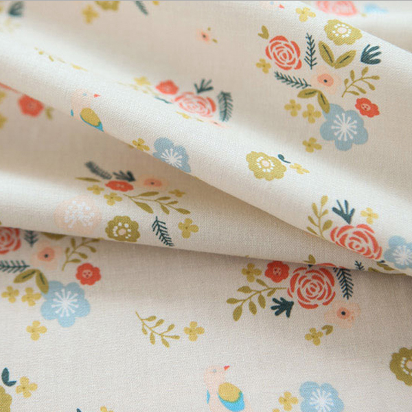 生地・布・å…\園å…\å¦ã€€â‰ª Secret garden - bird(ivory) ≫コットン/å¹…110cm  ã€10cmå˜ä½è²©å£²ã€‘