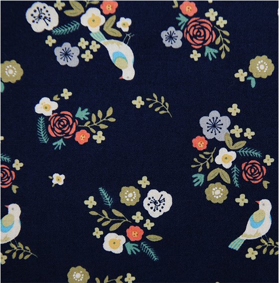 生地 布 入園入学 北欧風 ≪ Secret garden - bird(navy) ≫  コットン/幅110cm 除菌・消臭加工生地 【10cm単位販売】