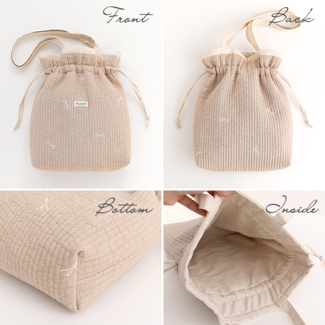 手作りキット≪ komihinataさま監修 刺繍入りヌビ生地で作る巾着バッグ