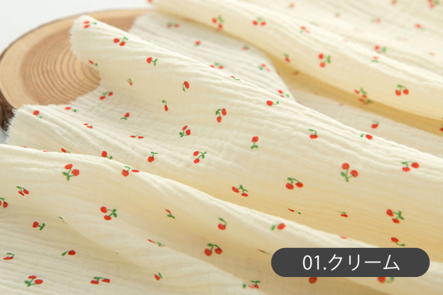バイオウォッシュ ダブルガーゼ生地 さくらんぼ 【生地・布】 カット販売