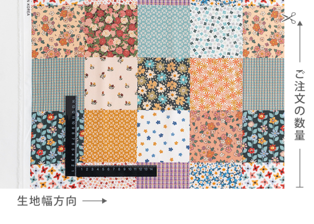 レトロフラワーパッチ コットン（抗菌・防臭加工） 【生地・布
