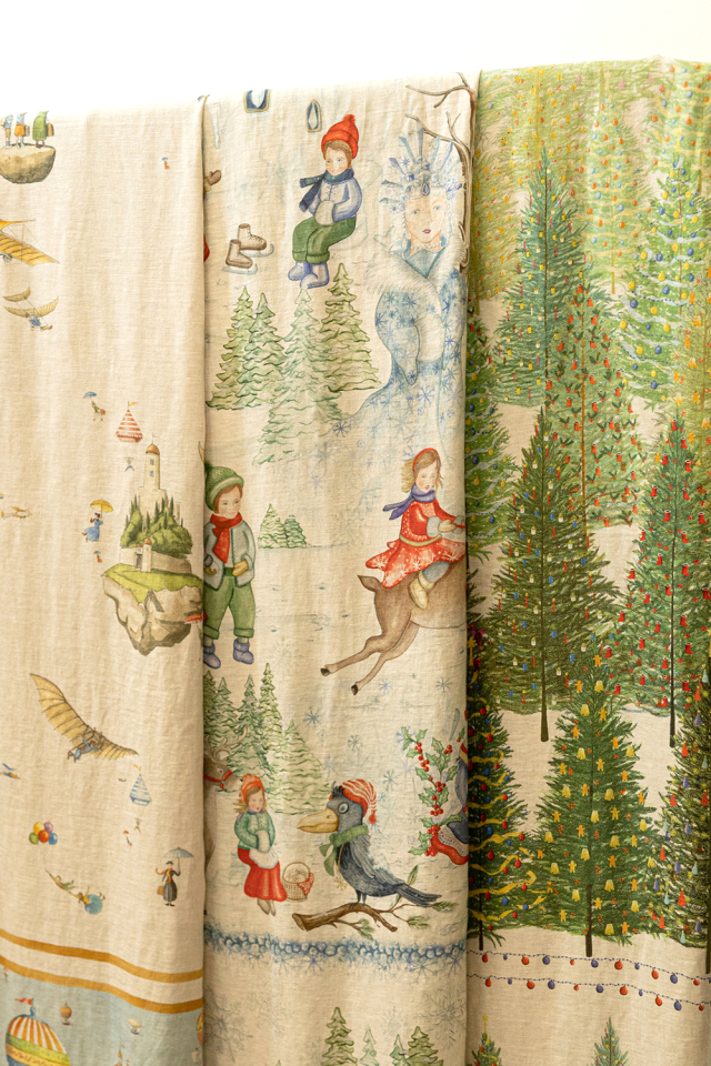 パネル生地 Snow fairies リネン生地【生地・布】【柄単位販売】 