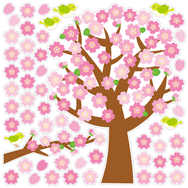 【壁】桜の木と鳥たち