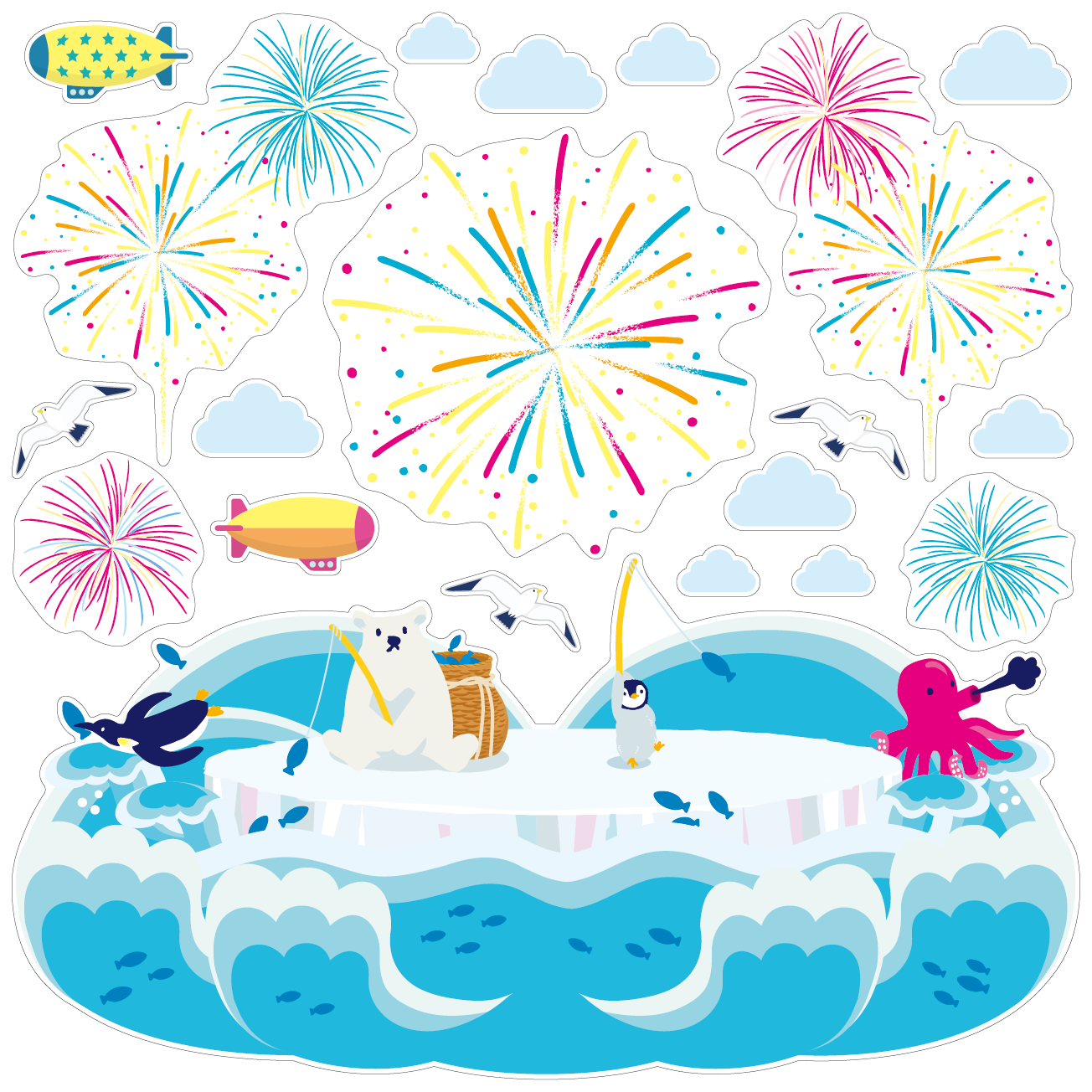 ビビッドカラー花火と氷島