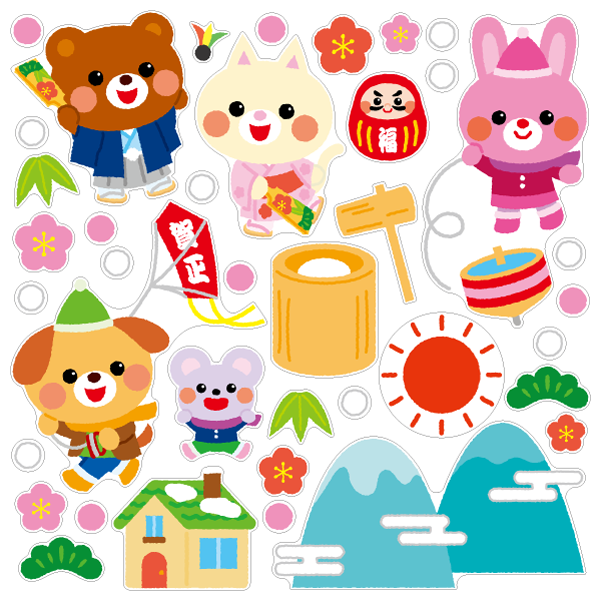 【壁】季節のなかよしどうぶつ1月