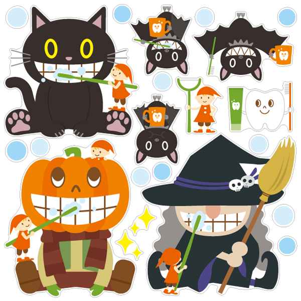 【壁】小人のハミガキ 黒猫と魔女