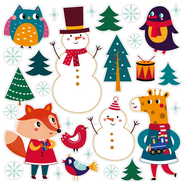 【壁】ジョイフルクリスマス 雪だるまと動物たち