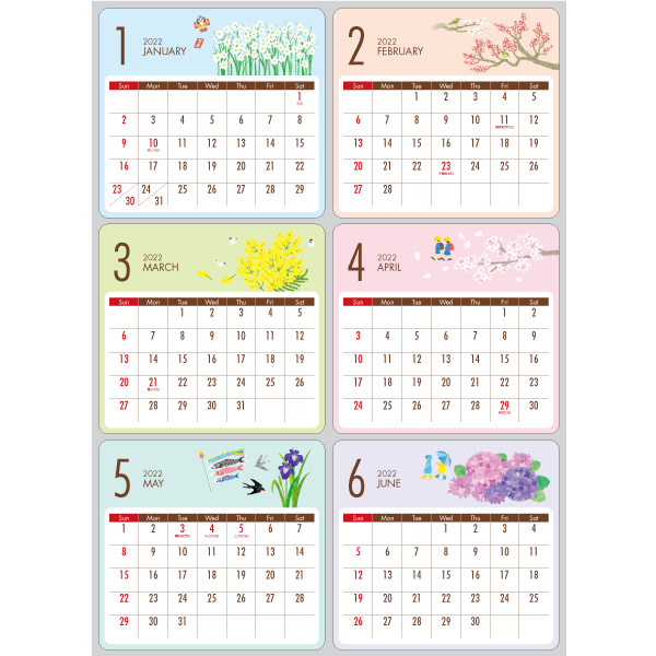 Pp ミニカレンダー 季節の花 柄バリ