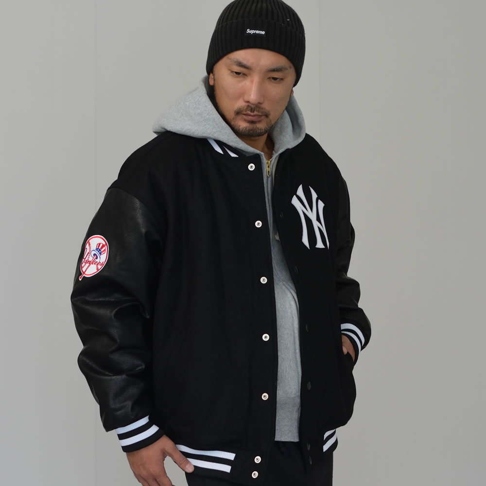 Fanatics ファナティクス スタジャン メンズ メルトン スタジアムジャンパー MLB ニューヨーク・ヤンキース 日本限定130着 中綿 袖PUレザー ロゴ ワッペン 22v1073