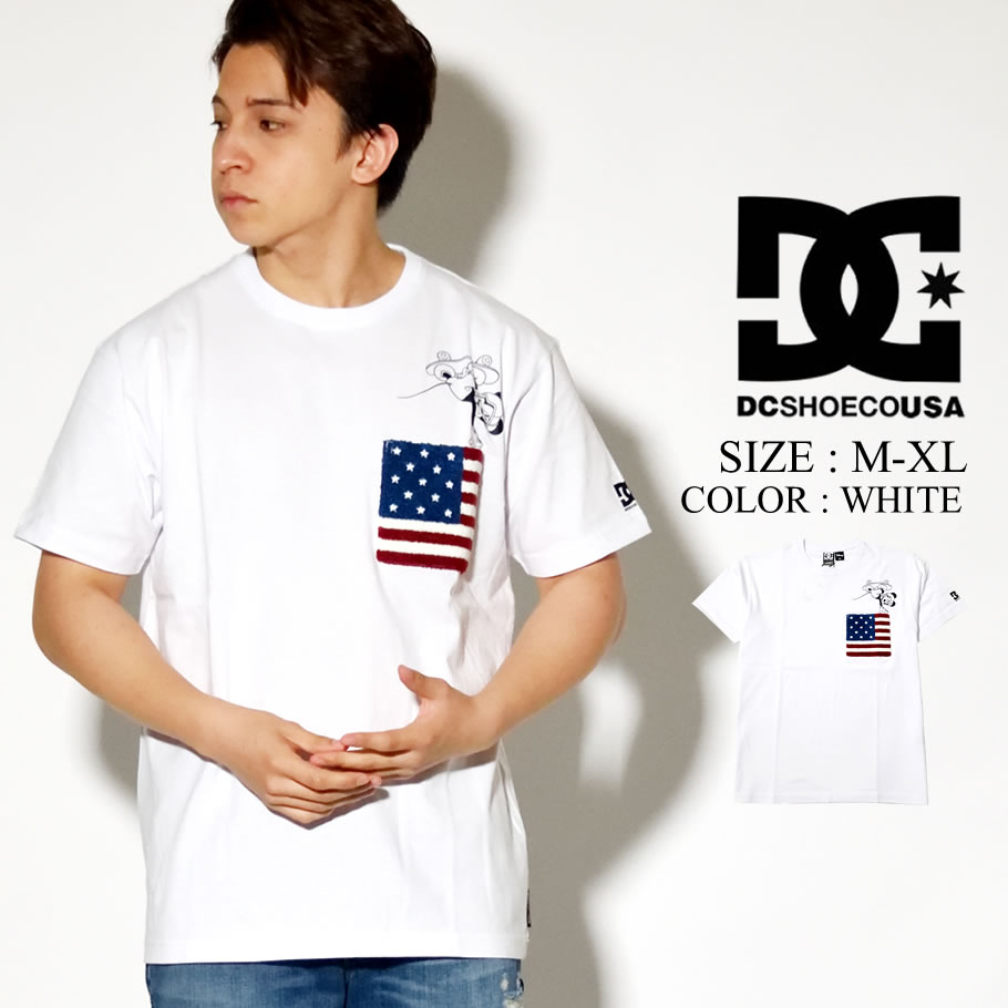 DC SHOES DISNEY 胸ポケット Tシャツ 半袖 ミッキー プリント コラボ ディズニー ホワイト 5226J043