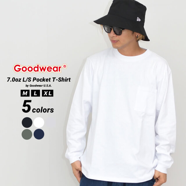 Goodwear グッドウェア ポケットTシャツ 長袖 ロンT メンズ レディース USAコットン 7オンス ヘビーウェイト 厚手 無地 2W7-8518 22v1041