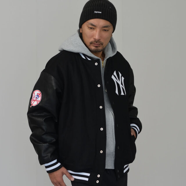 Fanatics ファナティクス スタジャン メンズ メルトン スタジアムジャンパー MLB ニューヨーク・ヤンキース 日本限定130着 中綿 袖PUレザー ロゴ ワッペン 22v1073