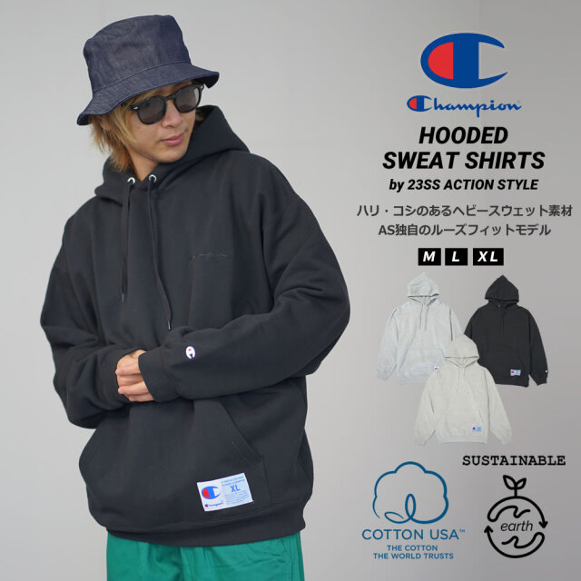 チャンピオン パーカー メンズ 裏毛 スウェット オーバーサイズ ヘビーウェイト プルオーバー Champion ACTION STYLE HOODED SWEATSHIRT C3-V107 23v1024