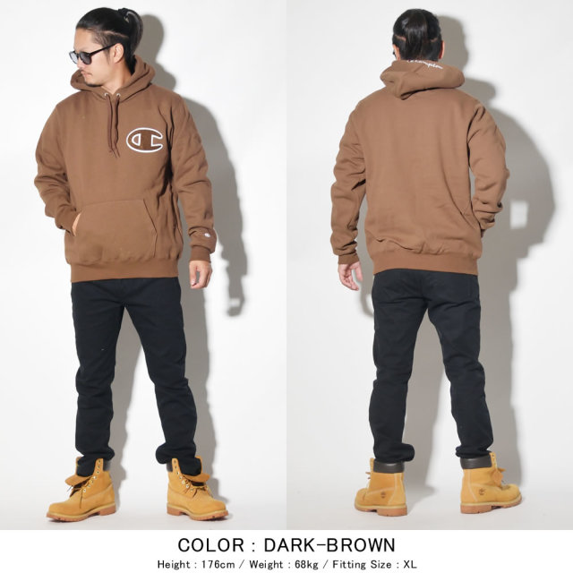 チャンピオン Champion パーカー メンズ プルオーバー スウェット 裏起毛 厚手 同色ビッグロゴワッペン アクションスタイル C3 L119 メンズカジュアルファッション通販deep