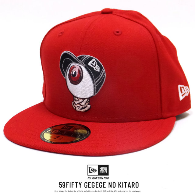 NEW ERA ニューエラ コラボ フラットバイザーキャップ 59FIFTY ゲゲゲの鬼太郎 目玉おやじ ニューエラキャップスタイル スカーレット 11785103