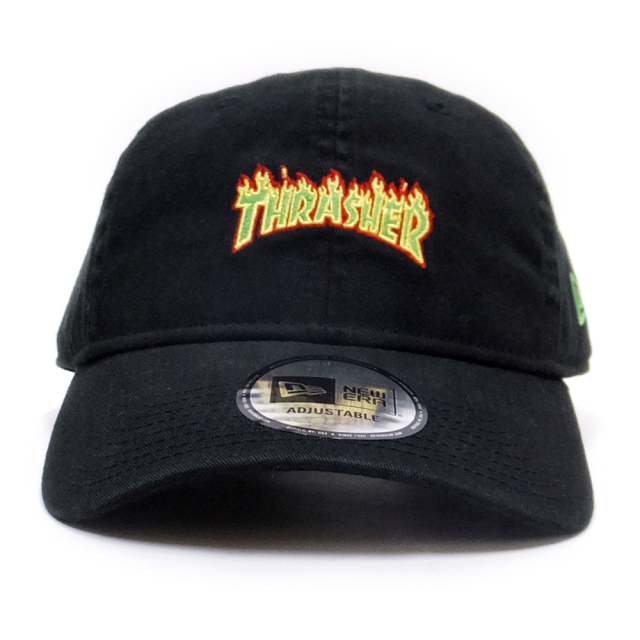 NEW ERA ニューエラ コラボ カーブバイザーキャップ 9THIRTY クロスストラップ THRASHER スラッシャー ファイアロゴ ブラック×ローリングメドウ 11781512