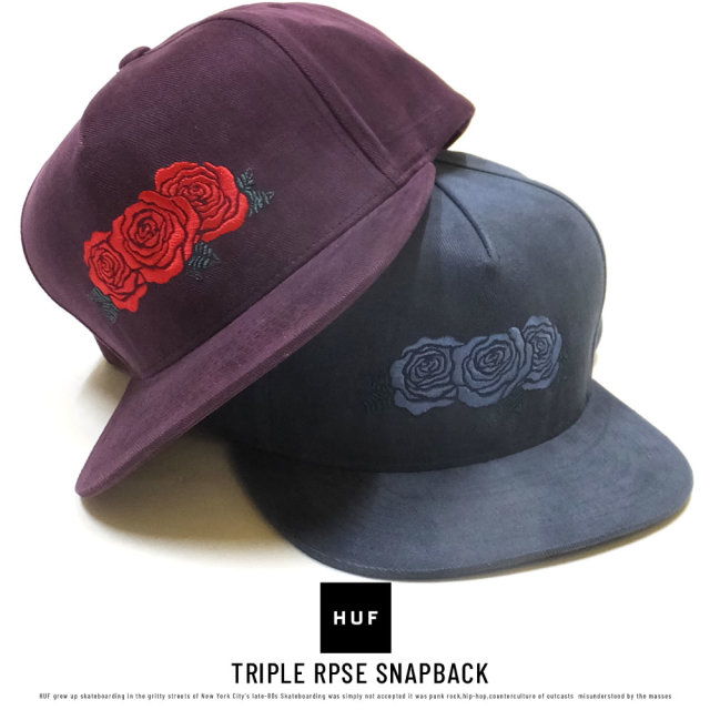 HUF ハフ フラットバイザーキャップ TRIPLE ROSE SNAPBACK HT00284
