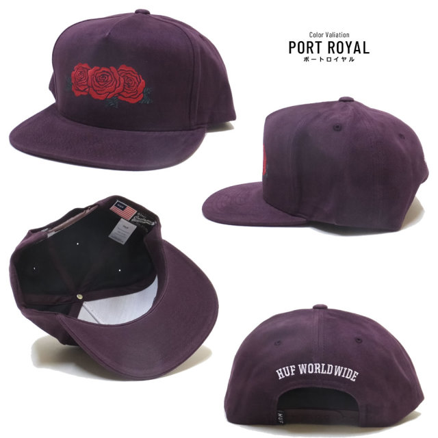 HUF ハフ フラットバイザーキャップ TRIPLE ROSE SNAPBACK HT00284