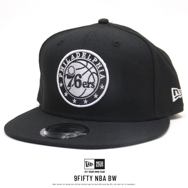 NEW ERA ニューエラ フラットバイザーキャップ 9FIFTY フィラデルディア・セブンティシクサーズ ブラック×ホワイト 11876724