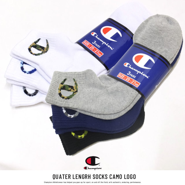 CHAMPION チャンピオン クルーソックス QUATER LENGRH SOCKS CAMO LOGO (CMSCN201)